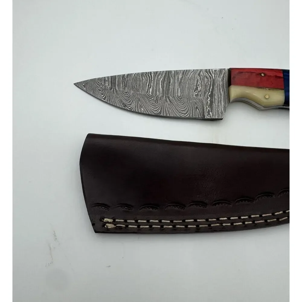 Handmade Damascus Steel Fixed Blade Knife w/ Leather Sheath – Pakistan Made NEW
